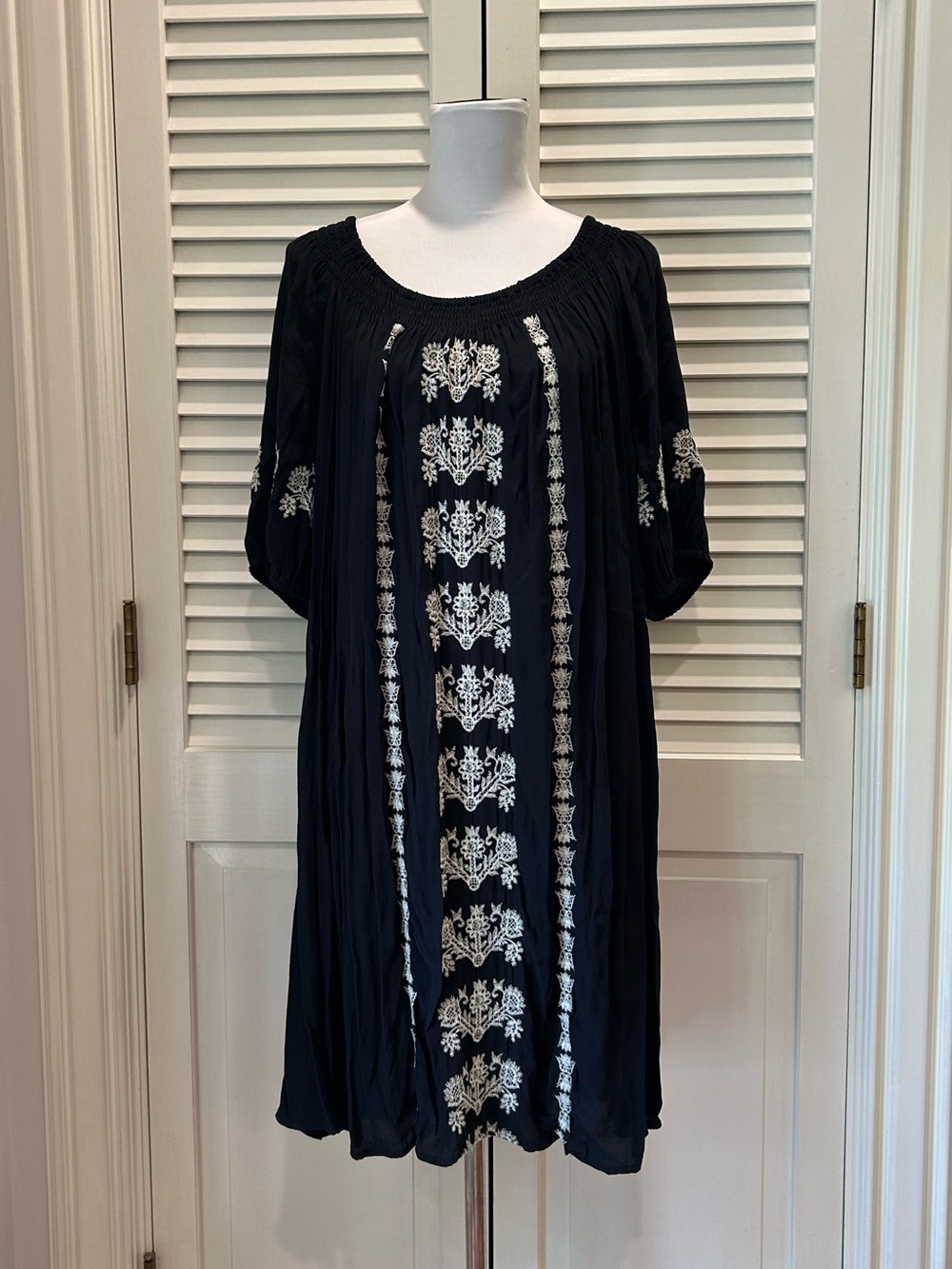 Summer Dress with embroidered white design NWT